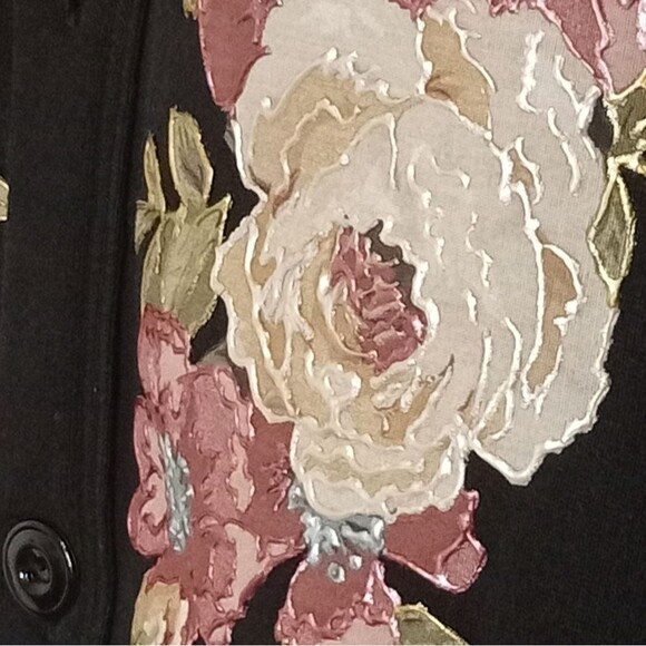 VTG Hand Embellished Sweatshirt Floral Vinyl Applique 80's Eclectic Grandma XL - Picture 4 of 13